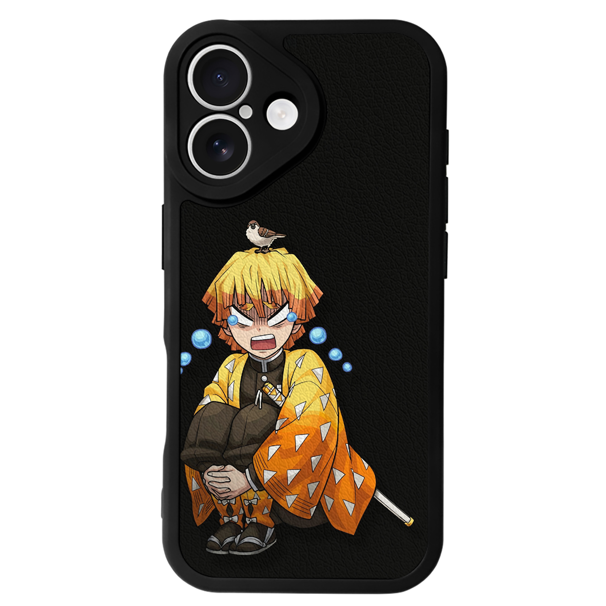 （画像用） 鬼滅の刃（きめつのやいば）我妻 善逸／あがつま ぜんいつ Agatsuma Zenitsu 【iPhone 16シリーズ対応】シリコンスマホケース（レザー調） 材質：シリコン